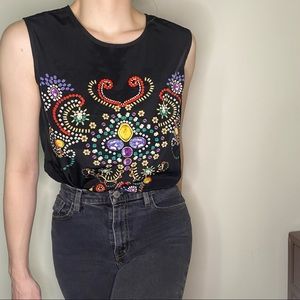 Scarf motif silky sleeveless top